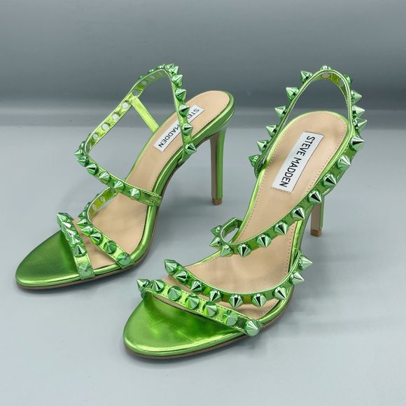 NEW Steve Madden Metallic Green Spiked Studded High Heels